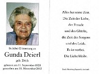 Deierl Gunda geb. Dth 11.09.1928 - 11.11.2012