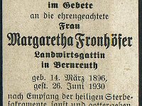 Frohhfer Margaretha 14.03.1896-26.06.1930