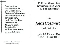 Odenwlder Herta geb. Wichtrei 26.02.1946 - 11.06.2002