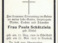 Schtzlein Paula geb Wedel 25.08.1908-27.05.1952