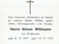 Wittmann Simon 08.12.1919-19.11.1973